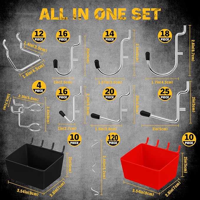 ELEAD 297 Piece Pegboard Hooks Kit, Peg Board Organizer Accessories with Bins for Organizing Various Tools, Fit 1/8 or 1/4 inch Pegboard for Hanging Storage, Garage Kitchen Bathroom Craft Room