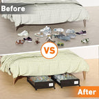 Under Bed Storage with Wheels, 2-Pack Under Bed Storage Containers with Clear Lids, XXL 60L Under the bed storage Organizer Bins, Rolling Under Bed Metal Drawer for Clothes,Shoes,Toys (Black, 2 Pack)