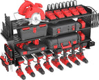 Power Tool Organizer with Charging Station, 4 Layers 8 Drill Holder Wall Mount,Metal Garage Rack with 10A Power Strip,Tool Shelves with Hooks,Drill Bit Storage, for Men Dad (Black)