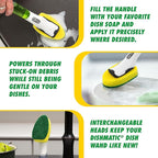 Libman Dishmatic I-Stand Dish Wand Kit, Kitchen Cleaning Scrub Brush with Handle and Soap Dispenser for Scrubbing and Washing Dishes, Refillable Standing Dispensing Scrubber Brushes, 3 Sponge Refills