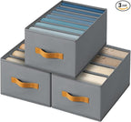 Clothes Organizers and Storage - 4/5/7 Grids Fabric Jeans Organizer with Handles, Foldable Closet Organizers Dividers, Wardrobe organizer for Pant, Sweater, T-shirt, Scarf, 3 Pack, Pale Grey