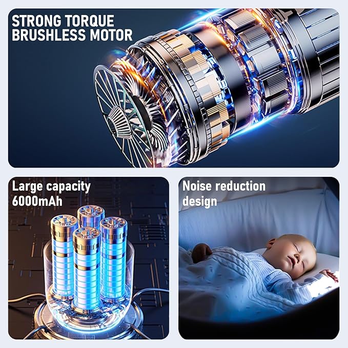 Car Vacuum Portable Cordless 20000PA High power Mini Vacuum Cleaner 4-in-1 Compressed Air Duster & Air Blower & Pump Hand Held Vacuum with Brushless Motor for Car, Home, Office,Camping (Silver)