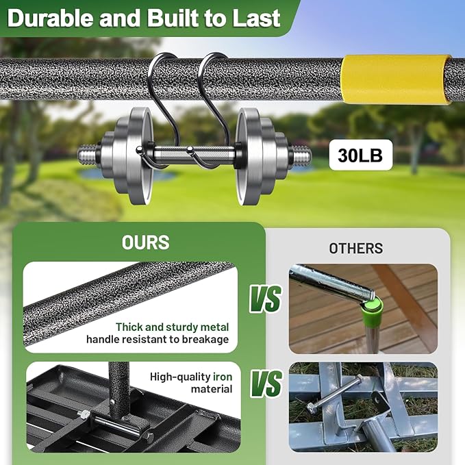 Lawn Leveling Rake, 30 Inch Heavy Duty Lawn Leveler with Adjustable Handle, Yard Soil Grass Dirt Leveling Rake Ground Level Tool (5FT)