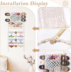 SNOWSTAR Macrame Hair Claw Clip Organizer,Large Capacity Mesh Bag Scrunchies Holder and Hair Ties Organizer for Women Girls,Hair Accessorie Hanging Storage Home Decor Wall,Door