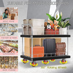 Utility Service Cart 2 Shelf - 880lbs Capacity Heavy-Duty Plastic Rolling Utility Carts with 5 of 360° Swivel Wheels and Handle, Large Service Cart for Groceries, Warehouse,Garage 43.5''x25.6''