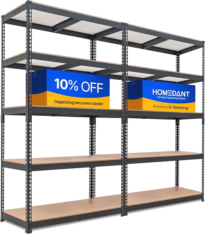 HOMEDANT 5-Tier Laminated Boltless Heavy Duty Metal Shelving Unit Adjustable Garage Storage Utility Rack Shelves Organization Multipurpose Shelf Warehouse Industrial 39.8" W x 18.2" D x 71.3" H 2Pack