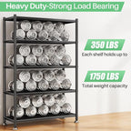 PXRACK Metal Shelving for Storage, 5 Tier Adjustable Kitchen Storage Shelves with Wheels, Shelving Unit Bookshelf Utility Shelf Metal Storage Rack for Garage Pantry Closet Laundry, 35.8"x13"x59.65"