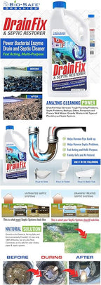 Drainfix & Septic Restorer 32 Oz Septic Tank Treatment | Drainfield Treatment | Septic Safe Drain Cleaner | Enzyme Drain Cleaner | Septic Cleaner | Exxon Valdez Patented - 18 Pack