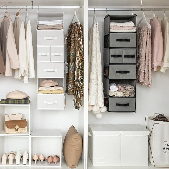 GRANNY SAYS Hanging Closet Organizer 6 Shelves, Closet Organizers and Storage with 5 Drawers, 6 Side Pockets Closet Hanging Organizer, Hanging Storage Organizer for Closet, Baby Clothes, Gray