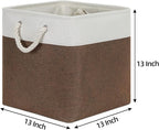 Bidtakay Collapsible Rustic Cube Storage - Brown Cloth Baskets with Handles, 13x13x13 Inch, Set of 3 Fabric Storage Bins