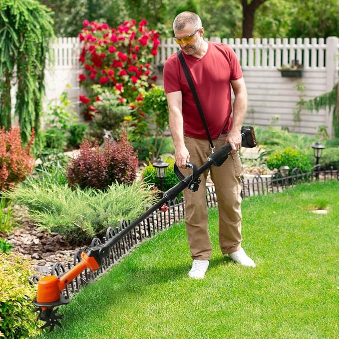 24V Cordless Tiller Cultivator, 4-Inch Tilling Width and Depth, Handheld with Extension Rod, 235 RPM Electric Garden Tiller, Lightweight 1.2kg Body, 2 × 1.5Ah Batteries & Charger