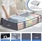 TasticTotes Under Bed Storage Containers, 8 Pack Blanket Storage Bags, Collapsible Storage Bags with Big Zippers, Clear Front, Shoe Storage and Organization for Clothes, Comforter, 90L, Grey