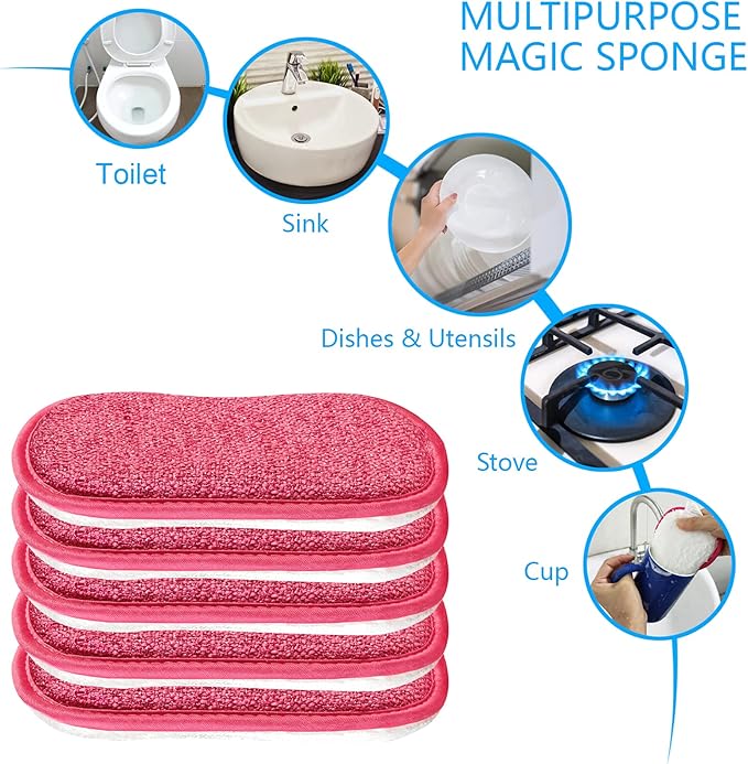 Kitchen Dish Sponge Scrubber Non Scratch, Dishcloth No Odor Reusable Washable Multipurpose Scrub Pads Sponges Heavy Duty for Dawn Dish Soap Cleaning of Sink Pans