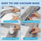 Fantictas Travel Vacuum Storage Bags with Rechargeable Air Pump, 18 Pack Portable Space Saver Bags, Compression Bags for Clothing, Bedding, Seasonal Storage & Packing Bags for Moving