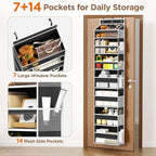 Over The Door Organizer, 7 Tier Door Hanging Organizers with 7 Large Pockets 12 Side Pockets, Behind Door Storage Hanging Shelves for Closet Bathroom Bedroom Nursery