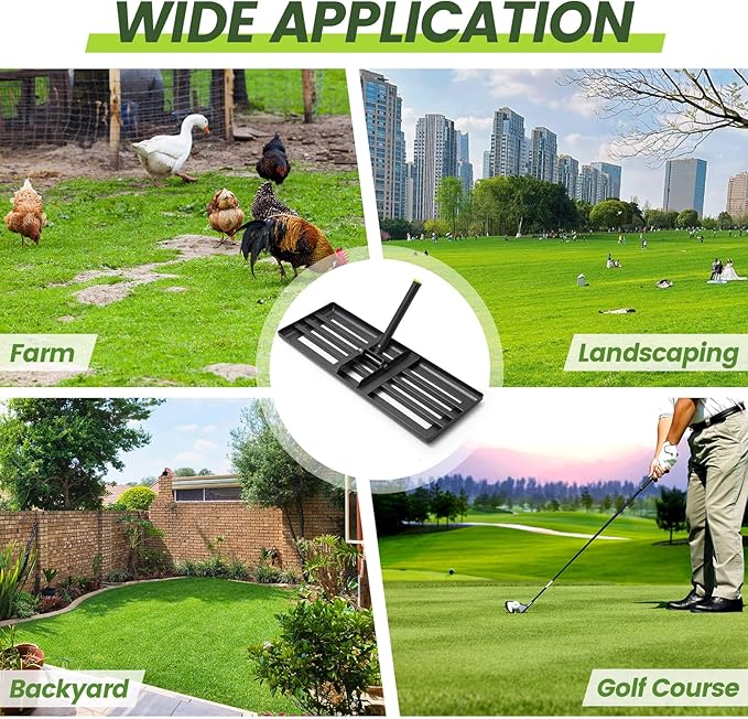 Lawn Leveling Rake, Heavy Duty 30"x10" Ground Leveler with 5FT Adjustable Handle for Yard Garden Lawn Leveling, Soil Sand Spreading Dirt Top Dressing