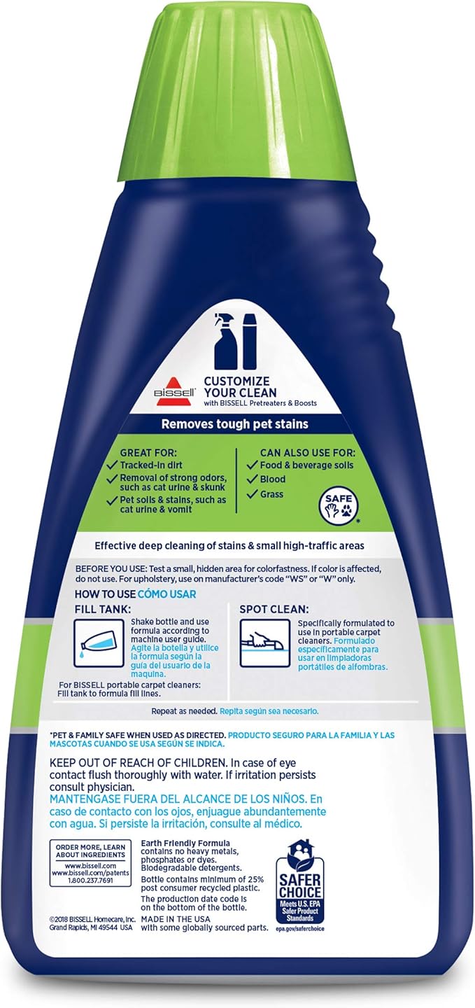 Bissell 74R7 Pet Stain & Odor Portable Machine Formula,32-Ounce,Fl Oz,(Pack of 2)