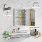 Lighted Medicine Cabinet with Mirror, 20x26 Beveled Brushed Nickel Framed Surface or Recessed Fogless Dimmable LED Medicine Cabinet with Outlet, Time Display & Sensor Inner Light(Right Hinge)