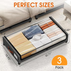 SpaceHacks Under Bed Storage with Wheels 3Pack Storage Containers with Clear Window&Label Under Bed Drawers Rolling Under Bed Storage for Clothes,Shoes, Blankets (30.71 x 16.93 x 6.69 in, Dark Grey)