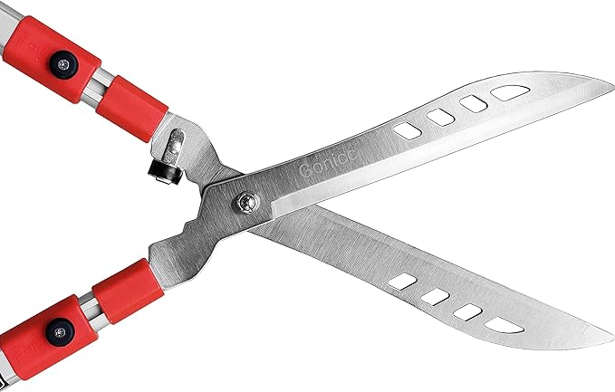 gonicc Professional Adjustable 33"+ 13" Hedge Shears. Handle Length Range 19"-32", with Wavy SK-5 Steel Blade, Adjustable Blade Pressure,Garden Pruning Hand Hedge Trimmers, Grass Clippers Shears
