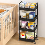 MOYIPIN 4-Tier Plastic Rolling Utility Cart with Handle,Utility Storage Cart for Office, Living Room, Kitchen,Movable Storage Organizer Shelves,Black