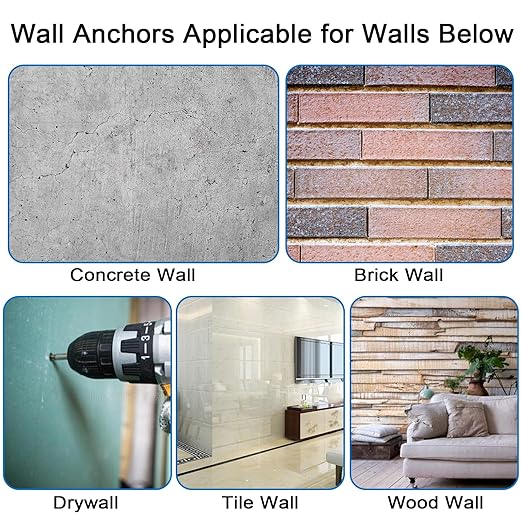 Easily 190 Pcs Wall Anchors and Screws for Drywall, Conical Concrete Wall Anchors and Screws Assortment Kit, Blue Conical Anchor and Self Tapping Screw with 3 Pcs Masonry Drill Bits, Four Sizes