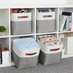 HNZIGE Fabric Cube Storage Baskets Bins Cube Baskets 11x11, Set of 4, Foldable Storage Cube Bin Baskets for Shelves with Handles, Bins for Cube Organizer Home Toy Nursery Closet Bedroom(White Gray)