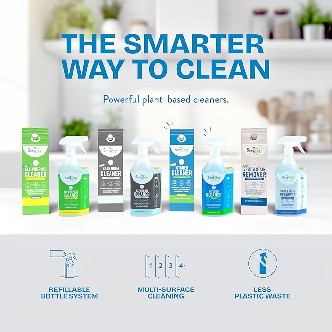 Simpleaf Clean Kitchen Degreaser Cleaner | Refill System Cleaners| Bleach‑Free| Ammonia‑Free|Grease, Oils & Food Soil Remover | Citrus Zest 24oz x 4
