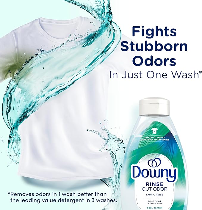 Downy Rinse & Refresh Laundry Odor Remover And Fabric Softener, Cool Cotton, 48 Fl Oz, HE Compatible Laundry Sanitizer, Safe On All Fabrics, Downy Fabric Softener, Liquid Fabric Softener