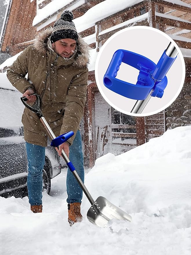 Garden Shovel Handle Attachment, Labor Saving Tool Grip for Back Saver, Work with Garden Shovels, Snow Shovels, Rakes, D Grip Ergonomic Handle Replacement, Blue