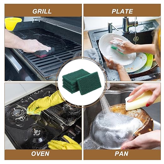 uxcell 5Pcs Scrubber Scouring Pad, 5.9 x 3.9 Inch 180 Grits Drill Power Brush Rectangle Scrub Pads Discs Polishing Pad for Household Furniture Automotive Cleaning, Green