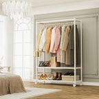 IZEUK Heavy Duty Rolling Garment Rack Wire Clothes Rack for Hanging Clothes (Gold, 3 Tier with 1 Rod, 17.7" D x 45.3" W x 70.3" H)