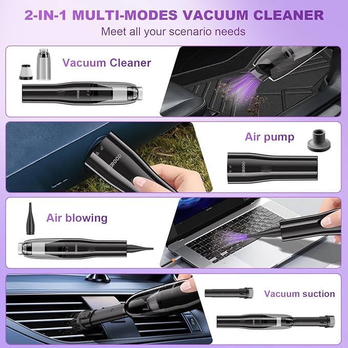 Mini Vacuum Cleaner, 0.86 Lb Ultra-Lightweight Vacuum for Car Portable, Handheld Vacuum Cordless Rechargeable Cleaner with Low Noise Blower, Washable HEPA Filter, Seen on TV - USB Car Charging