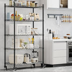 5 Shelf Storage Rack Adjustable Organizer with Wheels Metal Heavy Duty Standing Shelf Units for Terrace Garage Kitchen Bathroom Black 29.53” L x 13.78” W x 63.86” H (Black, 5 Shelf with Wheel)