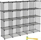 TUMUCUTE Wire Storage Cubes, Metal Storage Shelves Bookshelf, Stackable Modular Closet Organizer for Bedroom Living Room, Office, Black (20-Cube, Iron)