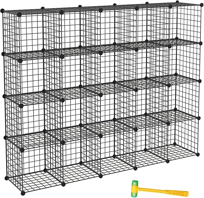 TUMUCUTE Wire Storage Cubes, Metal Storage Shelves Bookshelf, Stackable Modular Closet Organizer for Bedroom Living Room, Office, Black (20-Cube, Iron)