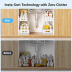 Pull-out Under Kitchen Sink Organizer, Metal Functional Under Sink Organizer, Height Adjustable Under Bathroom Sink Organizer, Under Sink Storage for Kitchen Bathroom Cabinet (White)