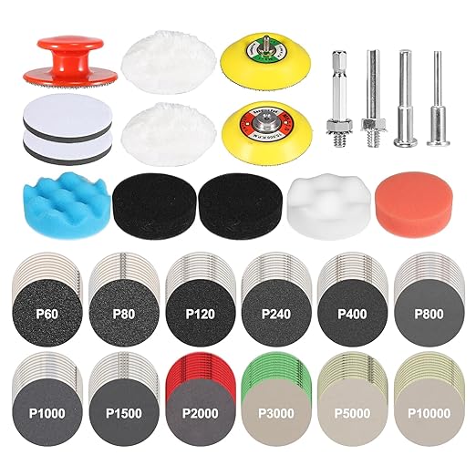 136Pcs Sanding Disc Drill Polishing Kit,3 Inch Sandpaper Wet Dry Headlight Restoration Kit with Hook and Loop Buffing Pads for Car Polish,Metal Glass Resin Polish Rotary Tools Attachment
