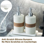 2-Pack Ceramic Soap Dispensers Set, Includes Stainless Steel Pump, Silicone Funnel and Diatomaceous Tray, Hand Soap, Dish Soap, Shampoo and Conditioner Dispenser for Bathroom & Washroom, White