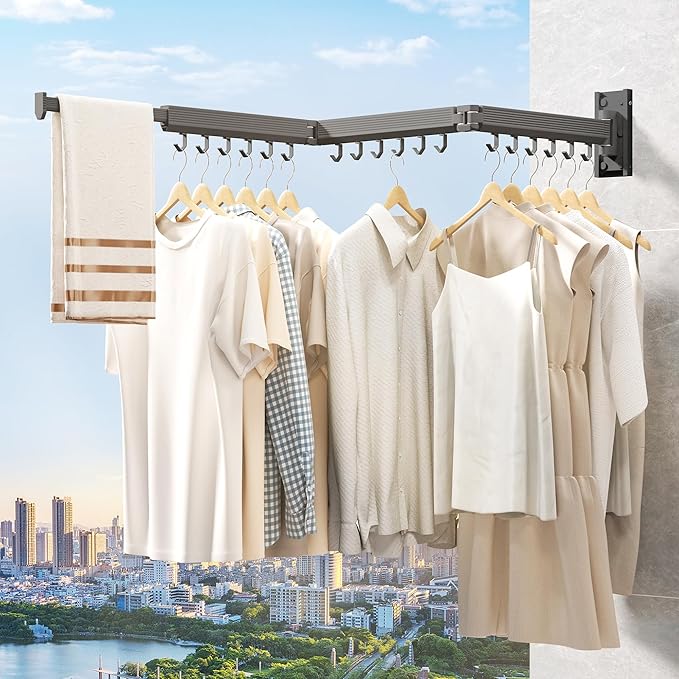 Laundry Drying Rack,Drying & Clothes Rack,Wall Mounted,Retractable & Collapsible, Grey
