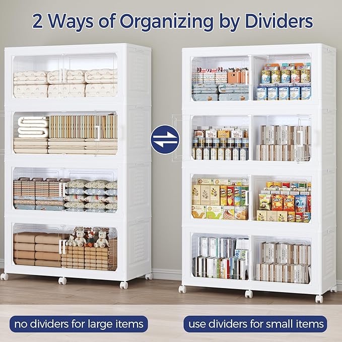 120GAL Extra Large Storage Bins with Lid, 480Qt Stackable Closet Organizers and Drawers, Collapsible Storage Bins with Wheels, Folding Containers for Home, Kitchen Office, 3Pack White