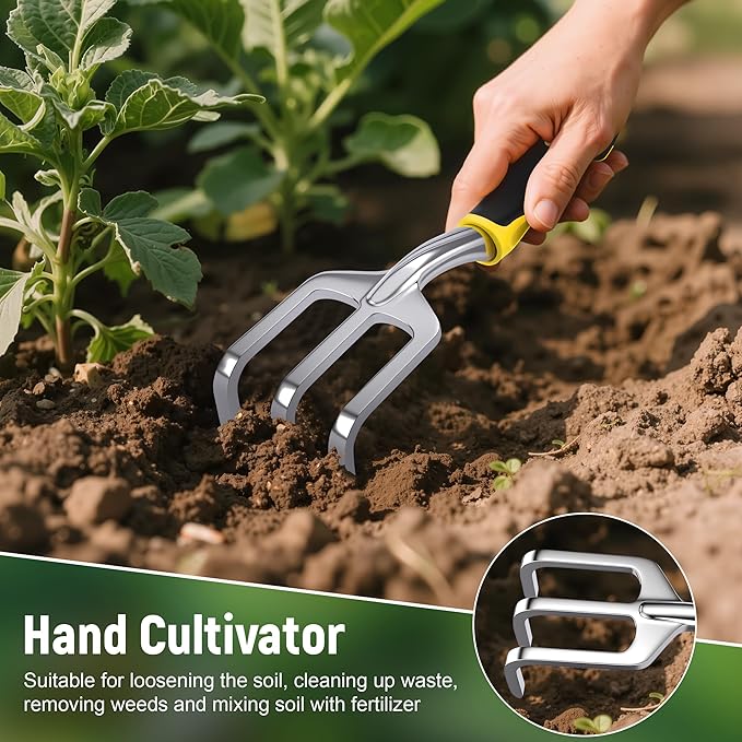 Garden Tool Set, 3 Pack Staines Steel Heavy Gardening Kit Including Hand Shovel, Transplant Shovel and Hand Rake for Planting, Digging, Weeding