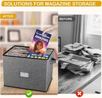 Lukeline Magazine Storage Box,Collapsible Fabric Magazine Holder with Handles, Stackable Magazine File Holder for Files, Books, Newspapers, Documents