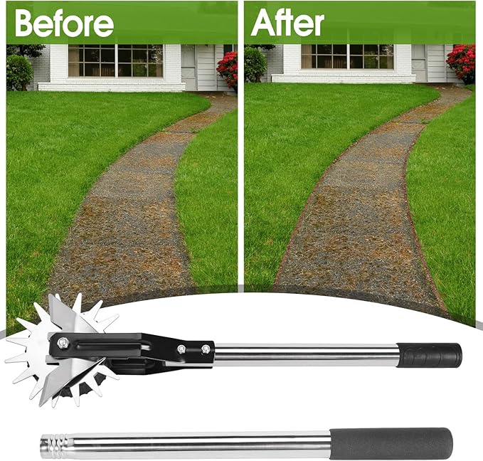 Wheel Rotary Edger Manual Lawn Tool for Sidewalk Edger Rotary Wheel Rotary Wheel Manual Edger Lawn Tool Strong 4 Sections Stainless Steel Handle