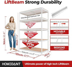 HOMEDANT White 5 Tier Laminated Boltless Heavy Duty Garage Storage Adjustable Wide Size Metal Shelving Unit Utility Rack Shelves Organization Shelf Shed Warehouse 47.7" W x 24.1" D x 71.3" H 1Pack