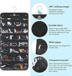 Hanging Jewelry Organizer with 50 Transparent Pockets, 360° Rotating Hanger & Secure Zipper Closure - Foldable Double Sided Jewelry Storage Bag for Earrings, Rings, Necklaces, Bracelets (Black)