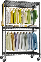 P3 Rolling Clothes Rack, Clothing Racks for Hanging Clothes, Heavy Duty Garment Rack with Wheels, Freestanding Portable Closet Organizer 39.4''W x 14''D x 78.5''H, Max Load 464 LBS, Black