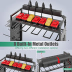 Power Tool Organizer Cart with Charging Station, Garage Floor Rolling Storage for 6 Mobile Drill, Mechanic, Power Tool Box Utility Cart with Battery Charging, Black, Gift for Men, Father