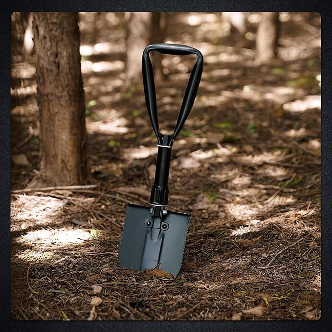 REDCAMP 18" Mini Survival Folding Camping Shovel with Cover, Manganese Steel Tri-Fold Handle Portable Tactical Shovel for Hiking, Beach, Mud, Snow, Lightweight 1.5Lbs Black