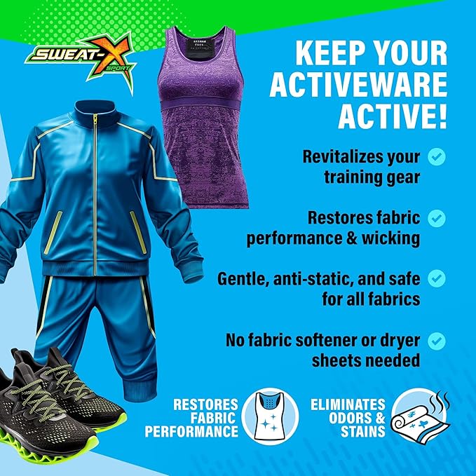 Sweat X Free & Clear Activewear Laundry Detergent – Certified Asthma & Allergy Friendly® – Hypoallergenic – Remove the Worst Odors & Toughest Stains – High-Performance Sports Wash – 45 Loads – 1 Pack